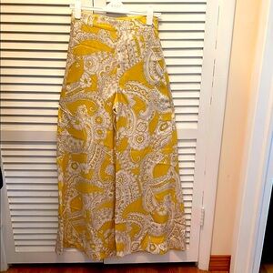 New Zara Woman Yellow and White Paisley  Wide Pants S